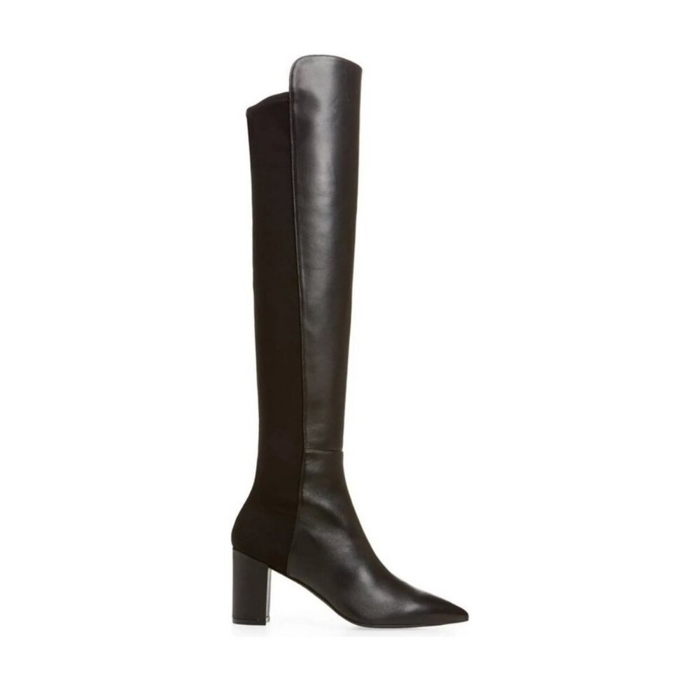 Stuart Weitzman Linsi Leather Pointed Toe Heeled Over the Knee Boots